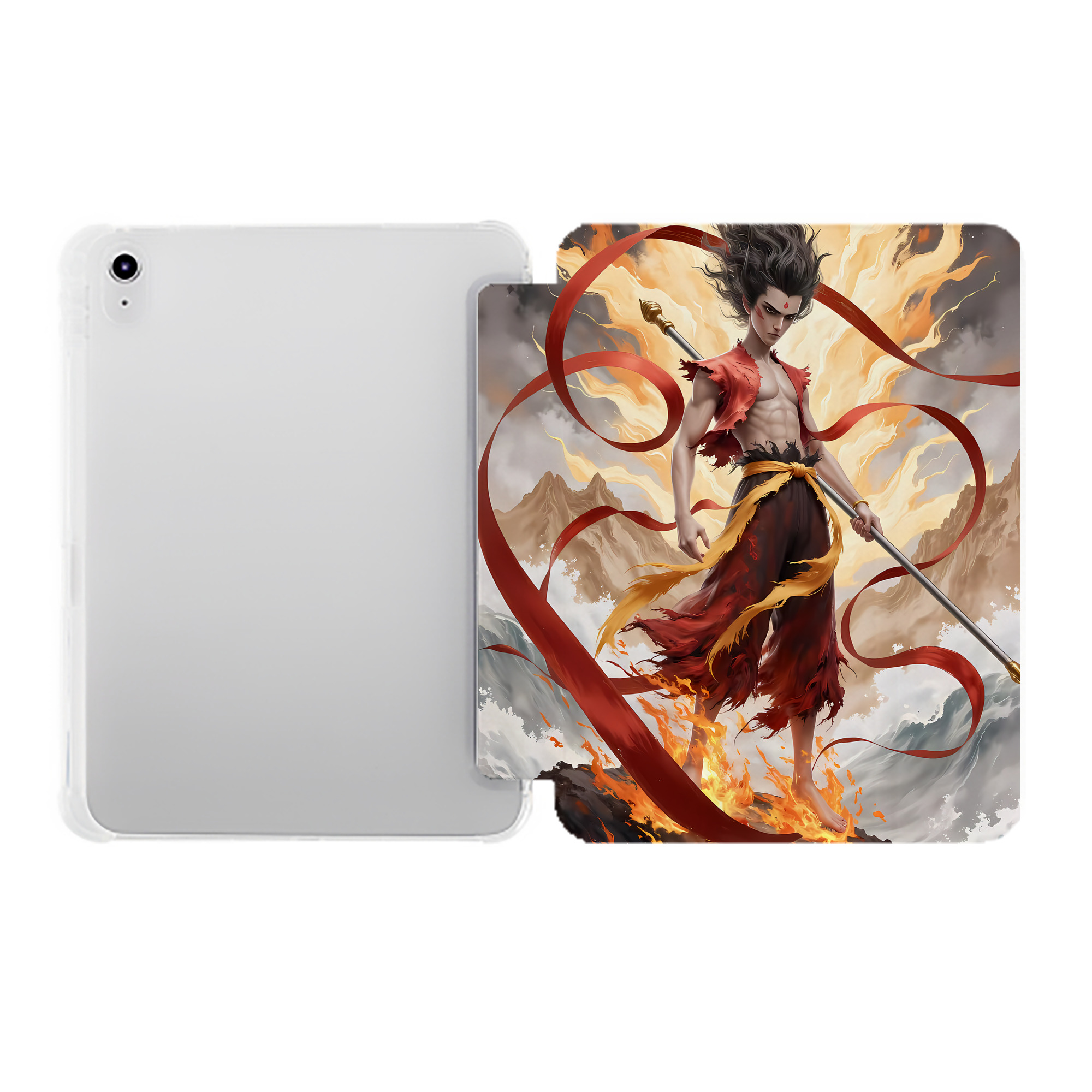 （画像用） Ne Zha 2 ナタ 魔童の大暴れ IPad ケース ペン収納付き 三つ折りスタンド PUレザー×シリコン 対応機種9.5/10.5/10.9インチ